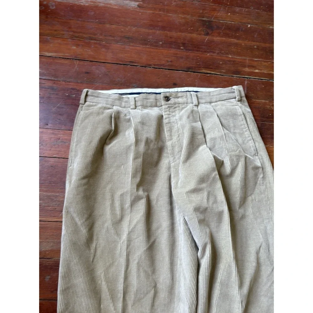 Brooks Brothers Elliot Corduroy Pants 38x34 Beige Tan Pleated Cuffed Cotton